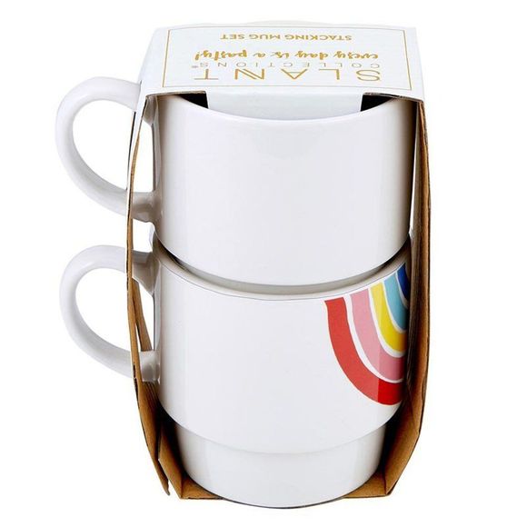 Set of 2 NWT Rainbow Stacking Mugs | Ceramic Mug Set 70s Pride Gift - Picture 4 of 11